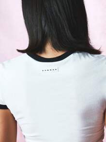 SUMWON 加大码原创文字婴儿铃声 T 恤个性 T 恤休闲日常基本款短袖圆领时尚上衣 - 彩色 - 查看 7