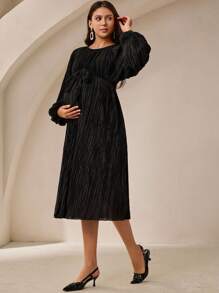 MaterniWear Vestido de punto suelto para maternidad, vestimenta casual minimalista de moda para uso diario - Negro - Ver 5