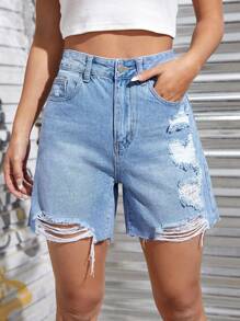 SHEIN Tall Short en jean déchiré taille haute non stretch de style urbain
