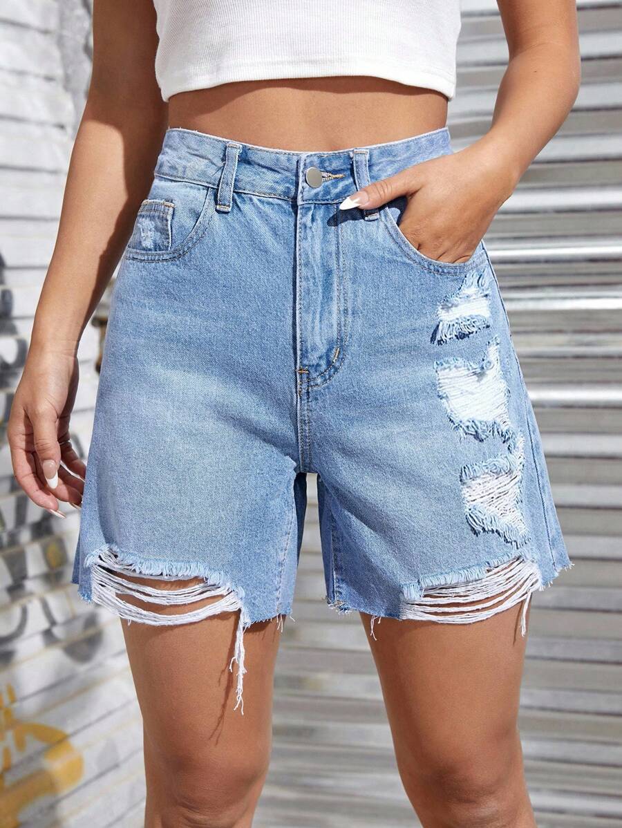 SHEIN Tall Short en jean déchiré taille haute non stretch de style urbain