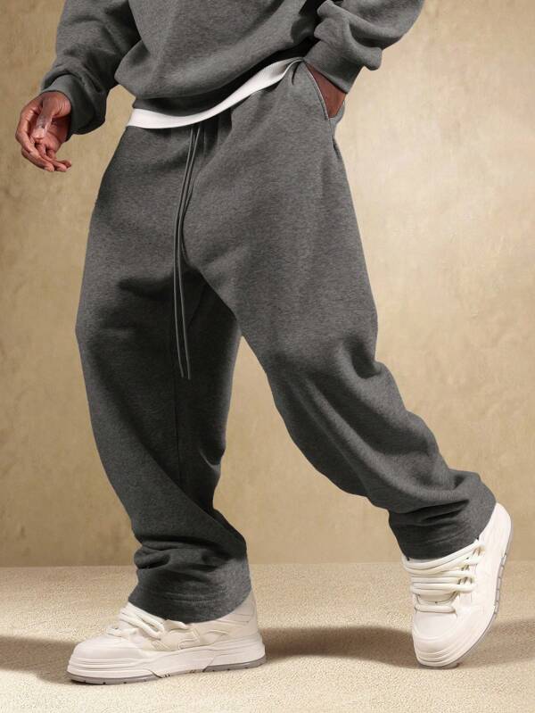 SUMWON Essential Drop Crotch Jogger Straight Fit Loungewear Sweatpants Everyday Casual Streetwear Loose Fit Wide Leg Pants