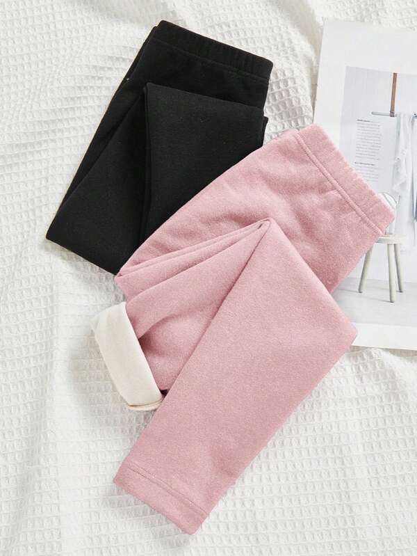 Girlism 2pcs/Set Teen Girls' Solid Color Elastic Waist Casual Leggings