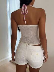 Aloruh 女士 3D 花卉装饰时尚露背针织毛衣 女士夏季海滩 海滩度假 度假女士 波西米亚风 热带度假女士 热带度假女士 音乐会女士 狂欢节 乡村音乐会 伊比沙岛 纳什维尔 西部服饰 女士西部波西米亚风街头服饰 热带辣妹 可爱夏季上衣 钩针编织 Y2k 上衣