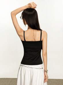 Rina Fox Camiseta de tirantes informal con diseño de cremallera lateral y gráfico de letras para mujer