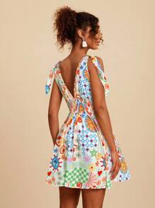 Travachic Gewebtes bedrucktes Minikleid mit V-Ausschnitt und ärmellos für Frauen, gewebter grafischer Muster, lässige Sommerurlaubs-Outfits für Frauen, Boho-Strandurlaubs-Outfits, Boho-Chic, Country-Konzert-Outfit, Urlaubsfestival-Outfits, Strandoutfits für Frauen, Old-Money-Stil für Frauen, Sommersonnenkleid, Sommerkleider für Frauen, Abschlussoutfit, Old-Money-Stil für Frauen, Sommersonnenkleid, Schleifenträger an den Schultern