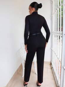 Melissa Matos HIGH NECK FORM FITTED TEE - Black - View 2