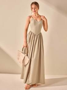 CLARA VERO Vestido maxi con escote en V, espalda descubierta y tirantes de algodón, vestido maxi elegante y a la moda para bodas de verano
