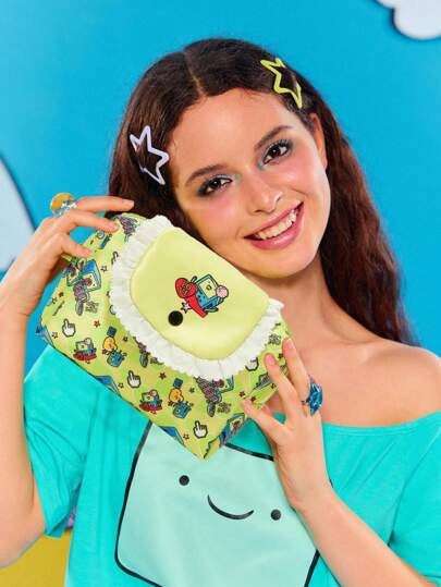 Adventure Time X ROMWE Cartoon Pattern Large Capacity Portable Cosmetic Organizer Makeup Bag