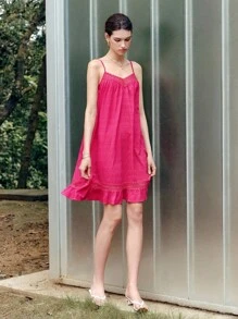 Chiquease Pink Lace Trim Ruffle Strap Dress - Pink - View 5