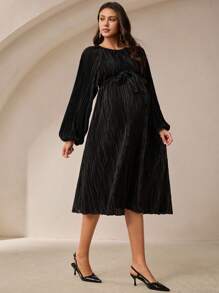 MaterniWear Vestido de punto suelto para maternidad, vestimenta casual minimalista de moda para uso diario - Negro - Ver 4