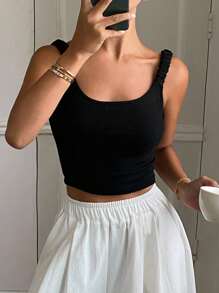 Livesso Top corto sin espalda de unicolor casual de verano para mujer, top sexy para mujer