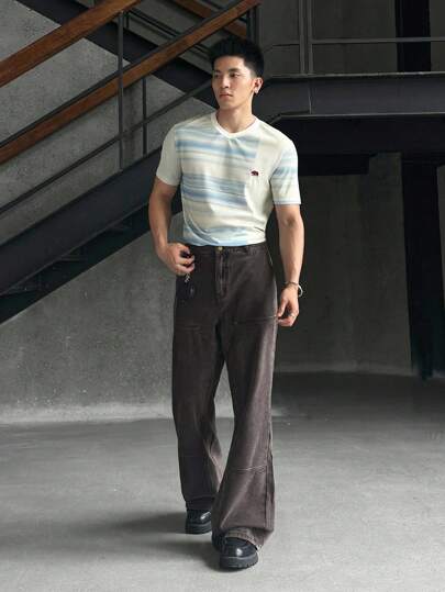 ESTAVOR 男士休闲梭织宽松长款巧克力色牛仔裤