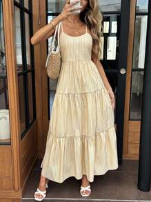 SHEIN LUNE Váy dài buộc nơ trang trí thường ngày mùa xuân và mùa hè Váy mùa hè dành cho nữ - Màu vàng - Xem 7