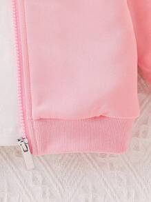 SHEIN Playful Pals Aby Girl Spring&Autumn Casual Style Toddler Jacket Long Sleeve Bowknot Decoration Hooded Top