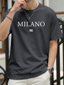 Manfinity Homme Men's Letter Printed Round Neck Short Sleeve Casual Versatile T-Shirt - Dark Grey - View 1