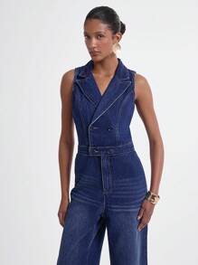 Daynim 女士无袖休闲牛仔阔腿连体裤