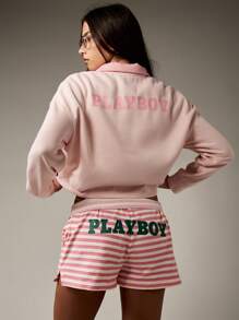 Missguided x Playboy Shorts de playa de verano a rayas, para relajación, uso casual, tiempo libre, con cordón, shorts a rayas para festival y club de playa - Multicolor - Ver 2