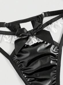 ROMWE Bộ vòng cổ nơ trái tim kim loại Gothic và quần lót gợi cảm - màu đen - Xem 5