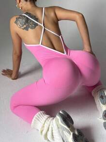 Slayform Women's Ribbed Yoga Jumpsuit Pants - Pink - View 2