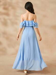 SHEIN Elegant Wedding Flower Girl Dress, Chiffon Ball Gown Dress For Teens, Middle-Large Children, Girls Formal Party Dress, Navy Blue - Blue - View 2