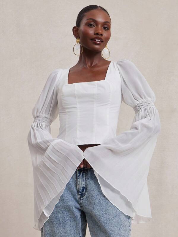 NYA SZN Top Long Sleeve Corset Detail Wide Sleeve Zipper Special Occasion Wedding Guest Bridal Party Event Date Summer Spring Tops For Women