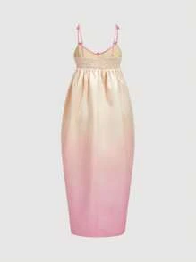 SHEIN MOD Women's Yellow To Pink Ombre Peplum V-Neck Dress - Multicolor - View 2