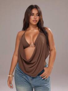 Rustia 女士 Y2K 风格低胸紧身胸衣上衣、露背细肩带短款上衣外套 - 咖啡棕 - 查看 7