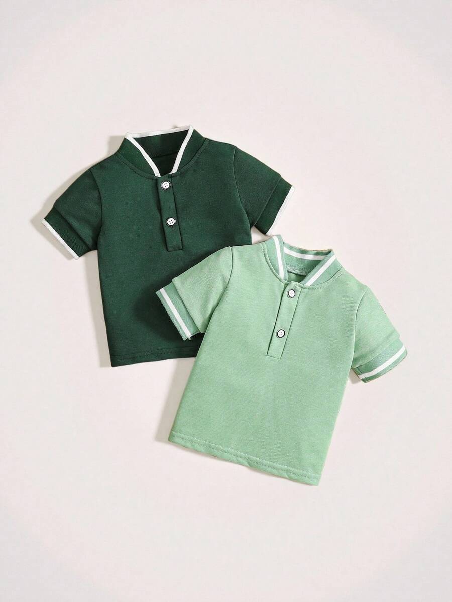 SHEIN Playful Pals 2入組嬰兒男孩夏季優雅紳士針織短袖POLO衫 - 彩色 - 查看 1