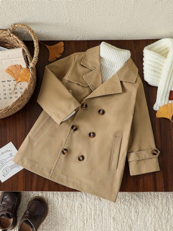 Baby Jungen elegant und modisch Khaki Trenchcoat in Midi-Länge, geeignet für Frühling und Herbst, passend für den täglichen Gebrauch, Ausflüge, Urlaub, Partys
