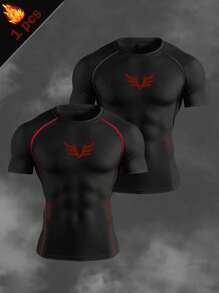 Manfinity Sport Corelite 男士修身透气短袖运动T恤，适合日常户外活动，可作防晒衣、健身服、压缩衣、紧身衣、圆领运动服等。 - 黑色 - 查看 1