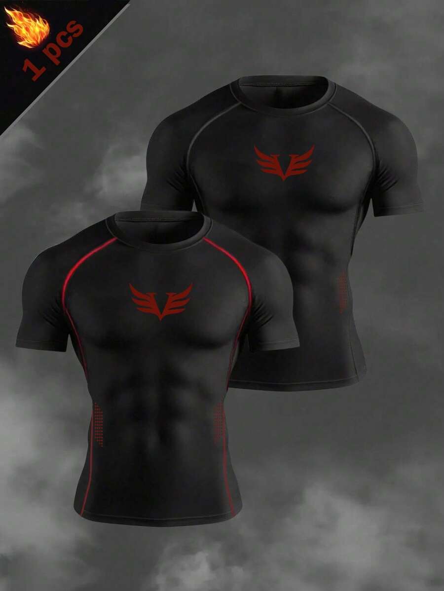 Manfinity Sport Corelite 男士修身透气短袖运动T恤，适合日常户外活动，可作防晒衣、健身服、压缩衣、紧身衣、圆领运动服等。 - 黑色 - 查看 1