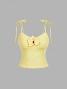 SHEIN MOD 2pcs/Set Women Floral 3D Decor Tie Front Camisole Top - Multicolor - View 8