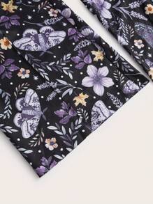 ROMWE Spring/Summer Plus Size Women Fairycore Butterfly & Floral All-Over Print Camisole & Wide Leg Pants - Purple - View 3