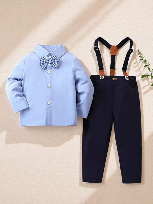 Souflis Souflis Baby Boy Bow Tie Shirt And Bib Pants Set