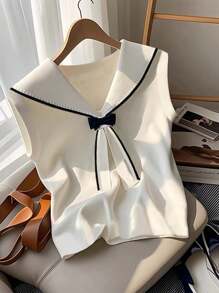 EMERY ROSE Women's Summer Casual Navy Collar Vest