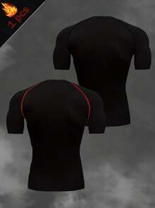 Manfinity Sport Corelite 男士修身透气短袖运动T恤，适合日常户外活动，可作防晒衣、健身服、压缩衣、紧身衣、圆领运动服等。 - 黑色 - 查看 2