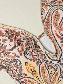 Swim Oasis 1 Set: Random Paisley Print Deep-V Halter Monokini And Matching Tassel Cover Up Skirt, Women Swimsuit For Summer Beach Vacation - Multicolor - View 7