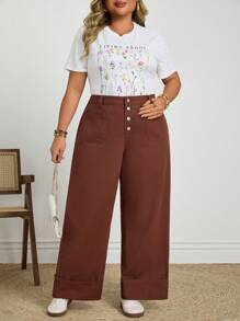 EMERY ROSE Plus Size Women Casual Vacation Rigid Denim Straight Leg Jeans - Redwood - View 5
