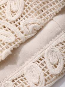 DAZY 女士优雅纯色提花衬衫，夏季，娃娃装上衣 - 米色 - 查看 8