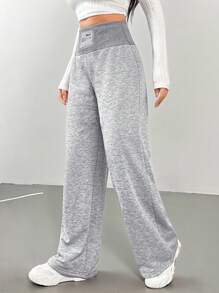 SHEIN Explorewe Teen Girl Casual Street Chic High Waisted Elastic Waist All-Match Sweatpants, Floral Grey