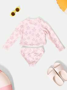 SUMWON 长袖防晒泳衣花卉印花夏季沙滩泳池防晒比基尼套装，防紫外线