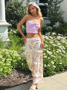 SHEIN EZwear Falda mini elegante de mujer con volantes y estampado floral diminuto, para verano - Multicolor - Ver 3