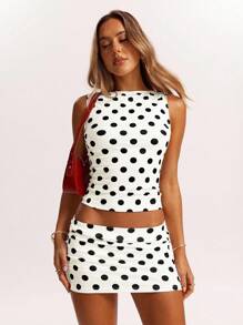 SHEIN BAE Women's Polka Dot Low Waist Skirt, Low Waist Culottes, Elegant And Generous, Suitable For Summer Clothes Summer Clothes, Women's Office Clothes Business Casual Women Women's Work Clothes South France Vacation Italian Holiday Island Vacation Honeymoon Woman - Apricot - View 7