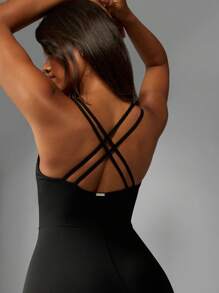 Missguided x Playboy MISSGUIDED Unitard da donna con schiena incrociata, abbigliamento attivo alla moda, tuta jumpsuit, abbigliamento da yoga, body aderente