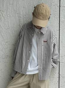 Dazy Kids Tween Boys' Loose Casual Striped Print Shirt, Autumn - Blue - View 3