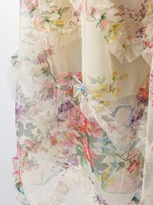 Franclia 女士花卉印花网眼多层荷叶边休闲半身裙