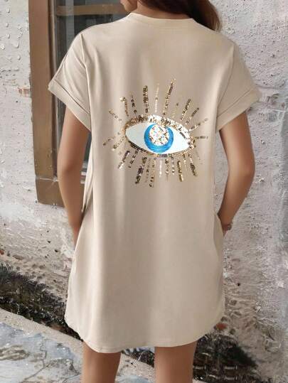 INAWLY Women's Casual Sequin Eye Design Fashion Summer Dress