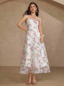 DAZY Women's Elegant Floral Off Shoulder Ruffle Sleeve Mid-Length Dress, Summer,Formal Women Dresses - Pink - View 8