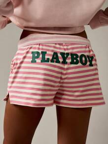 Missguided x Playboy Shorts de playa de verano a rayas, para relajación, uso casual, tiempo libre, con cordón, shorts a rayas para festival y club de playa - Multicolor - Ver 6