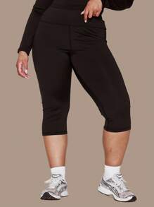 MUSERA Plus High Waist Stretch Fitted Cropped Leggings Activewear, Holiday, Elegant, Casual - Black - View 2